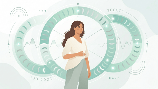 Woman in abstract teal background.